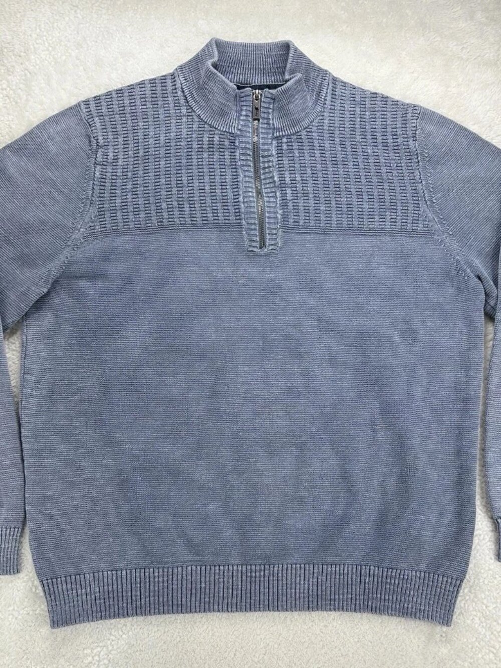 Tommy Bahama Sweater Mens Blue/Gray ¼ Zip Pullover Knit Cotton No Tags “Read”